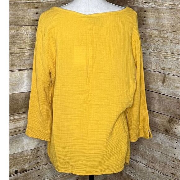 BELLE FRANCE GAUZE LAGAN LOOK COTTON ARTSIE ASYMMETRICAL BLOUSE SIZE XL DIJON - Picture 3 of 3